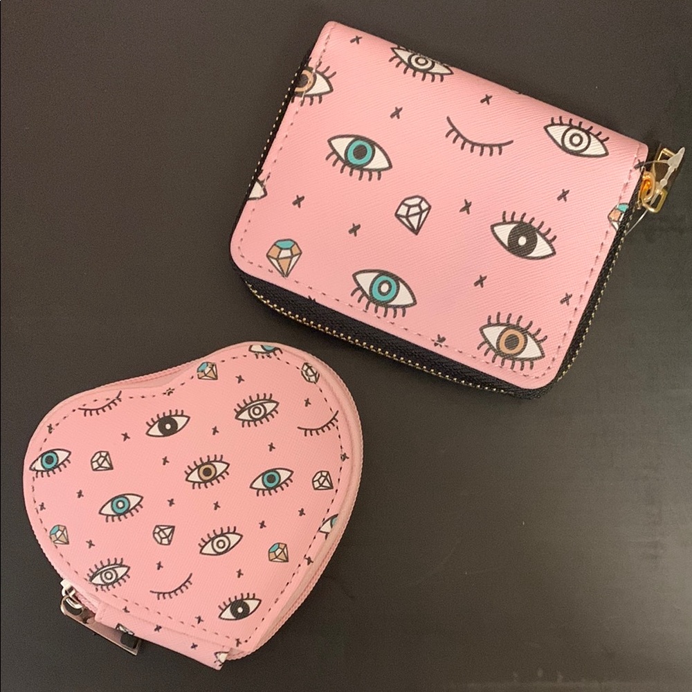 Pink Eye Print Wallet and Coin Purse Set